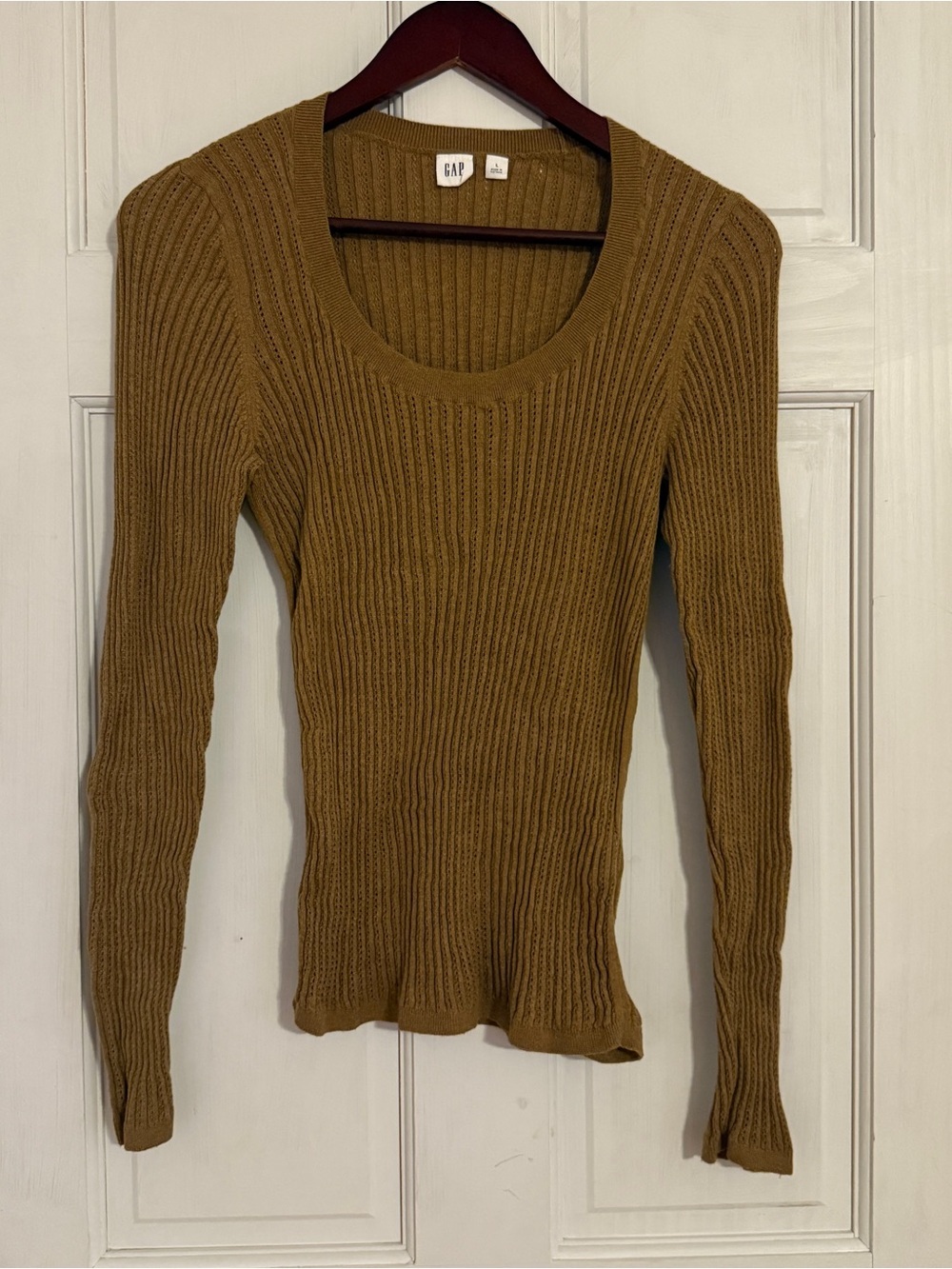 GAP Women's Brown CashSoft Ribbed Scoop Neck Long Sleeve Sweater Size L